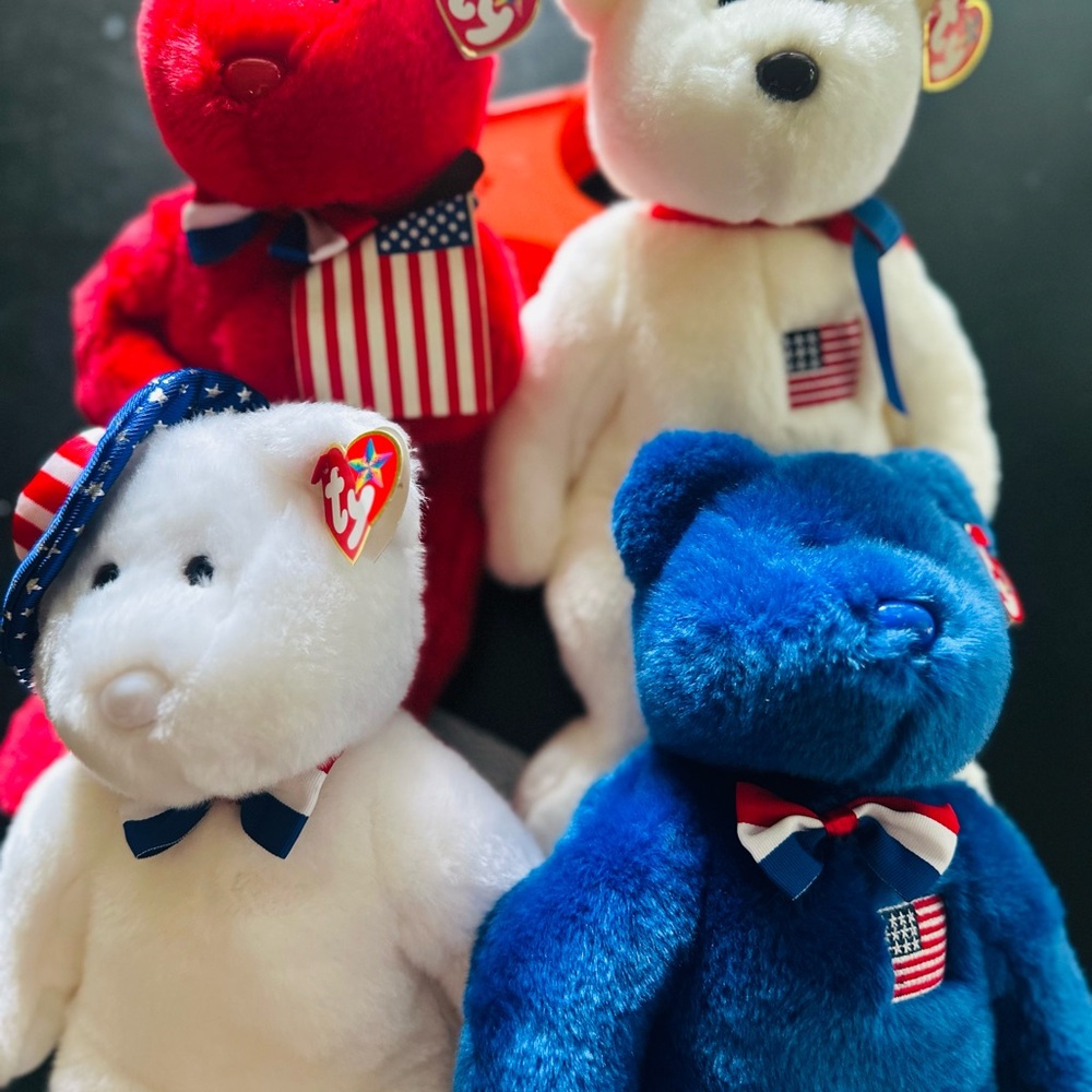 TY Beanie Buddy Patriotic Bear Set - Red, White & Blue Plush NWT